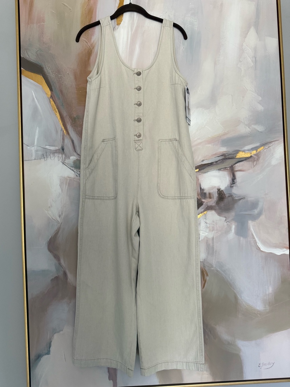 NWT Rewash Beige Button-Front Denim Wide Leg Crop Jumpsuit